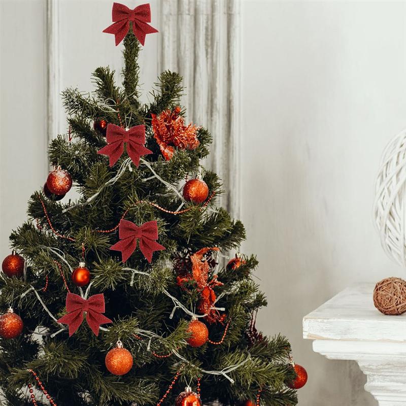 Lazos dorados de Navidad para árbol de Navidad, adornos de lazo, suministros para de Navidad, 8 Uds.