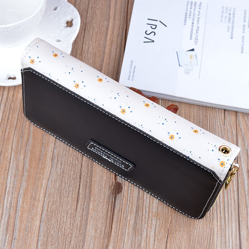Dames portemonnee lange portemonnee rits handtas koreaanse eenvoudige contrasterende kleur portemonnee grote capaciteit zachte leren mobiele telefoon tas