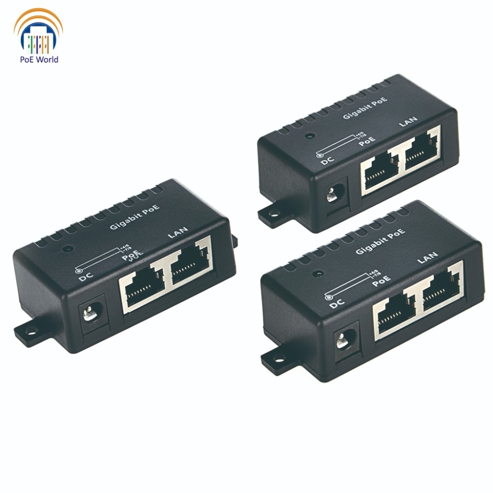 Poe world gigabit passiv poe injektor poe splitter vægmontering netværk poe patch panel med 2.1*5.5mm dc stik