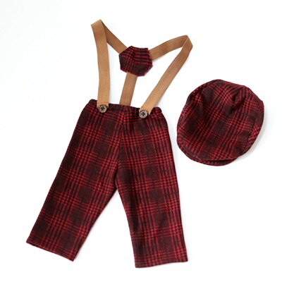 Newborn Flat Cap Sets Boy Overalls for Photo Shoot Bebe Fotografia Outfit Pants Suspender Straps Photo Baby Photography Props: Red