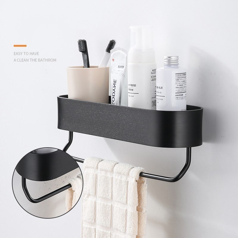 Bathroom Shelf Black Aluminum Wall-Mounted Square Shampoo Shelf Cosmetic Shelves Kitchen Nets Shelf Storage Rack Organizer Rack