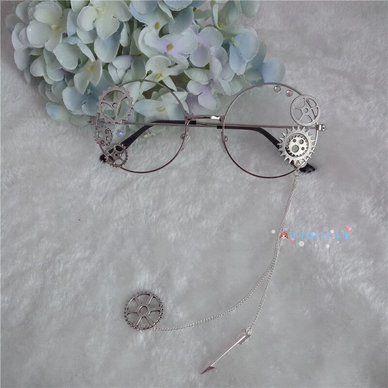 Vrouwen Lolita Steampunk Bril Retro Gear Chain Ronde Bril Brillen Retro Harajuku Decoratie Eyewear Punk Gothic Cosplay Prop