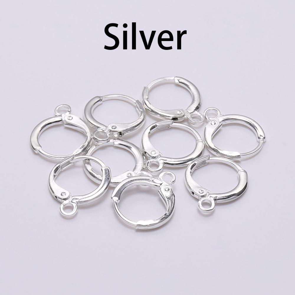 20pcs product 14*12mm Hook Clip Earrings Clasps & Hooks Material Wire Settings Base Hoops Supplies For DIY Jewelry: Silver