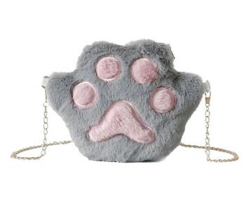 Cartoon herfst winter lief meisje casual pluche schattige kattenpoot metalen ketting crossbody tassen dames dame pluizige schoudertas populair  q5: Grijs
