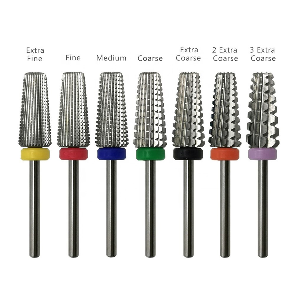 Broca de carburo de tungsteno para uñas, 7 tipos de brocas para pulidora de uñas, accesorios para manicura Nail Art, revestimiento de plata cónico