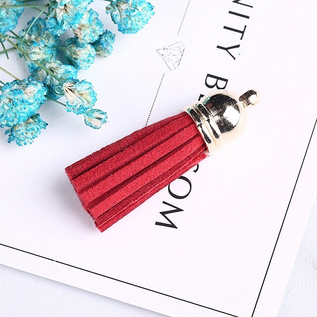 Pompon en cuir Vintage 38mm, 10 pièces, pour porte-clés, sangles de téléphone portable, bijoux frange en Fiber daim, résultats de bricolage: Red