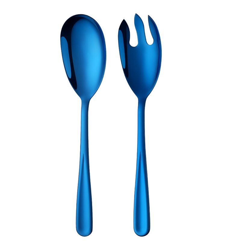 Juego de cucharas para servir ensalada, utensilios de Metal para ensalada: blue set