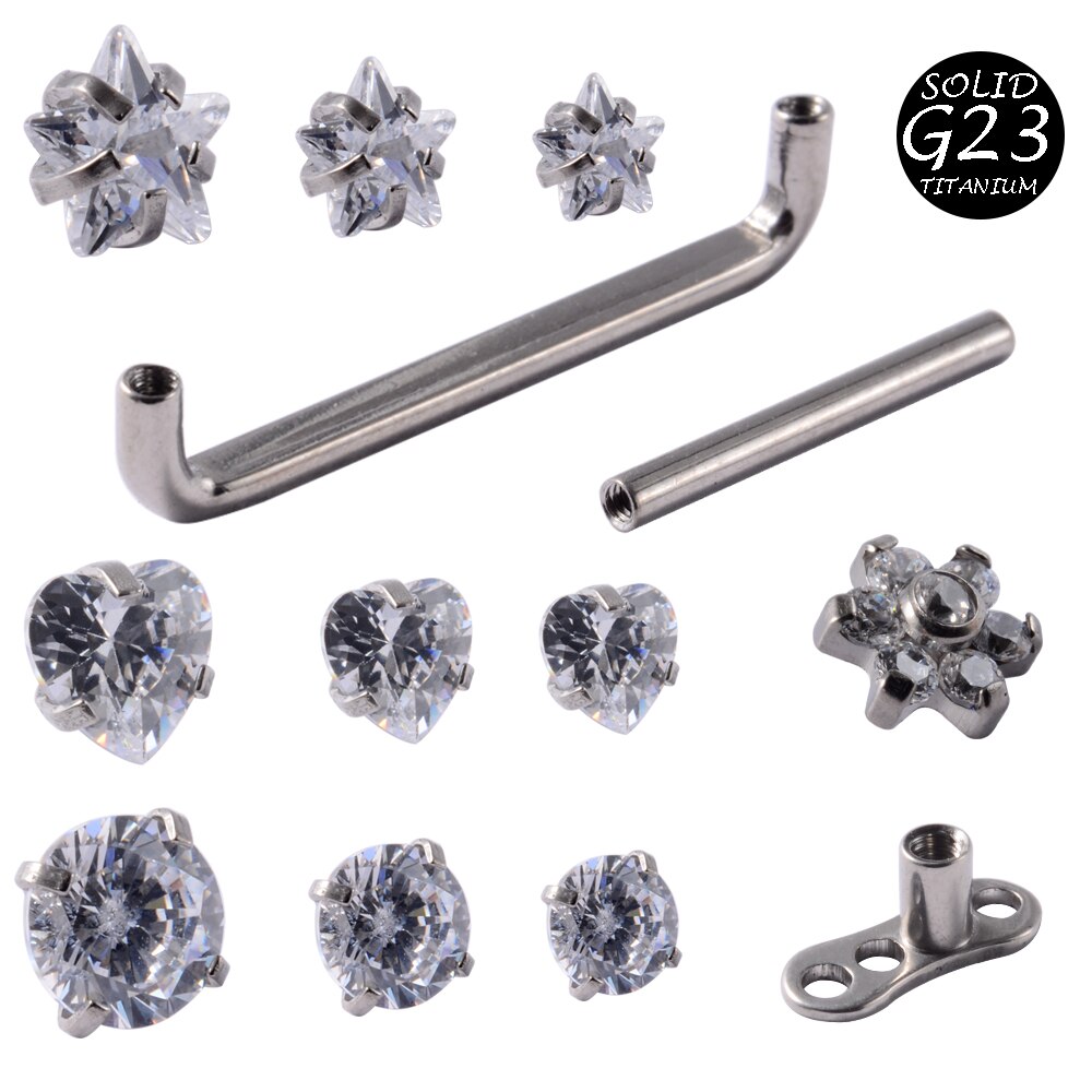 1PC G23 Titanium Christina Vertical Hood Piercings CZ Gem Dermal Anchor Crystal Flower Straight Barbell Jewelry Piercing 1.6mm