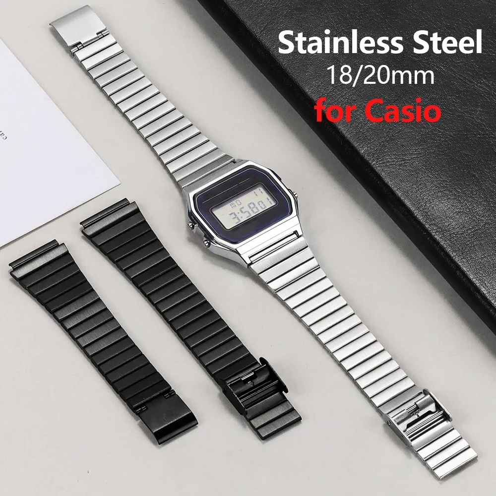 Vintage metalen horlogebandje voor casio sgw 400 f91w f84 f105/108/a158/168 ae1200/1300 18mm roestvrijstalen polsband