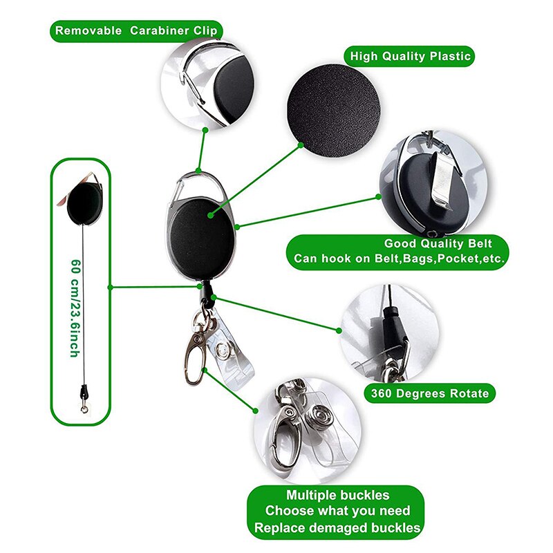 Badge Reel Retractable Key Chain Storage Hook 1 Pieces Key Fob Extendable Badge Reel Keychain Reel