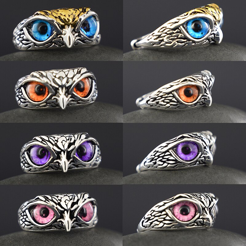 Anillo Vintage con de búho y águila para hombre y mujer, sortija ajustable, estilo Retro antiguo, Animal de amor de EE. UU., para mujer