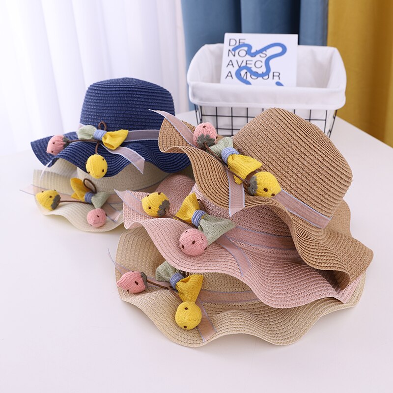 Gorro para el sol niña transpirable de verano sombreros de paja lindo flores dulce princesa sombrero niño protección UV para playa sombrero niños sombreros de 2-6 años