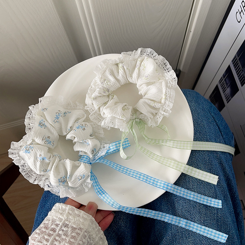 Nova primavera/verão floral grande scrunchie ballet-estilo tecido banda scrunchie renda doce de alta qualidade cabeça corda faixa de couro cabelo a