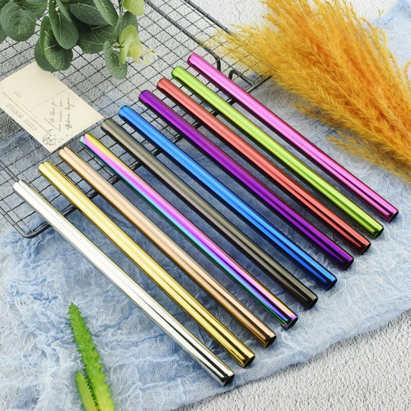 Set van 4/8 herbruikbare metalen rietjes van roestvrij staal, 304 drinkrietjes met milieuvriendelijke roze borstel, rietje voor 20 / 30oz mokken: Willekeurige 10 sets