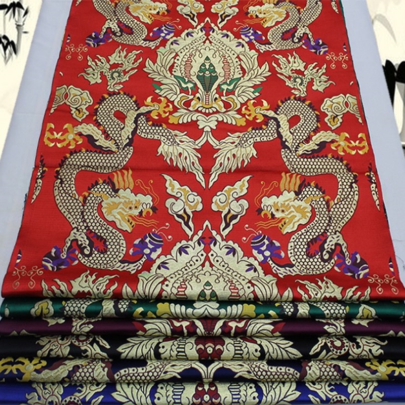 C620 Chinese Stijl Grote Draak Jacquard Zijde Brokaat Stof Chinese Trouwjurk Stof Boeddhisme Kleding Chinese Thuis Textiel