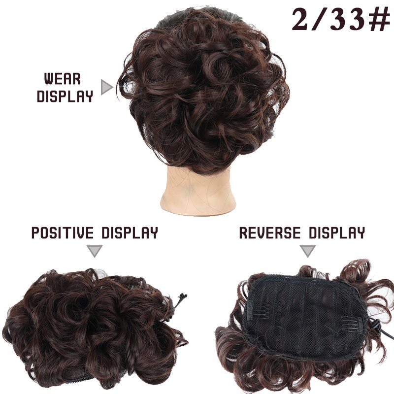 Ailiade rörigt hår bulle lockigt chignon syntetiskt hårstycke för kvinnor hår elastiskt gummiband 2 kamklämma i uppsatt hårförlängning: 2133