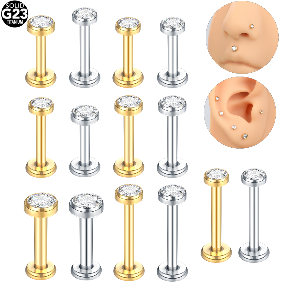 Piercing de titanio G23, barra de labio de Labret de hilo interno, gema gótica CZ, pendiente de lóbulo de oreja de cartílago, joyería para el cuerpo Punk, 1 ud.
