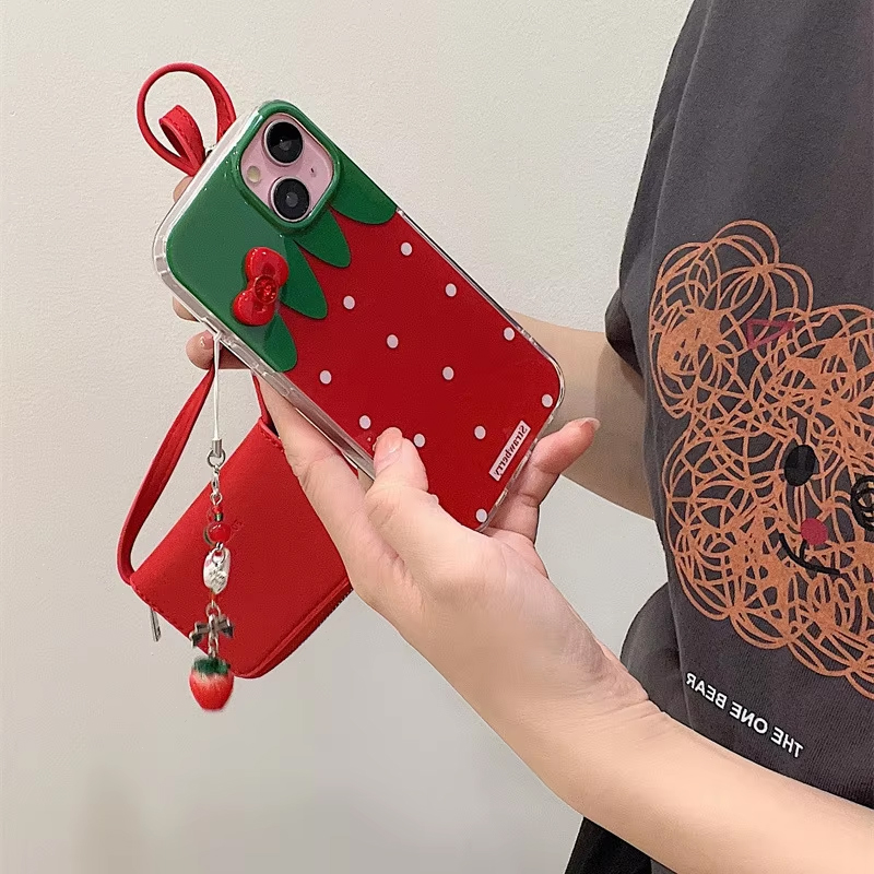 Funda de teléfono con de fresa roja y lunares blancos para iPhone 16 15 14 13 12 11 Pro XS Max 7 8 Plus MINI Y2K