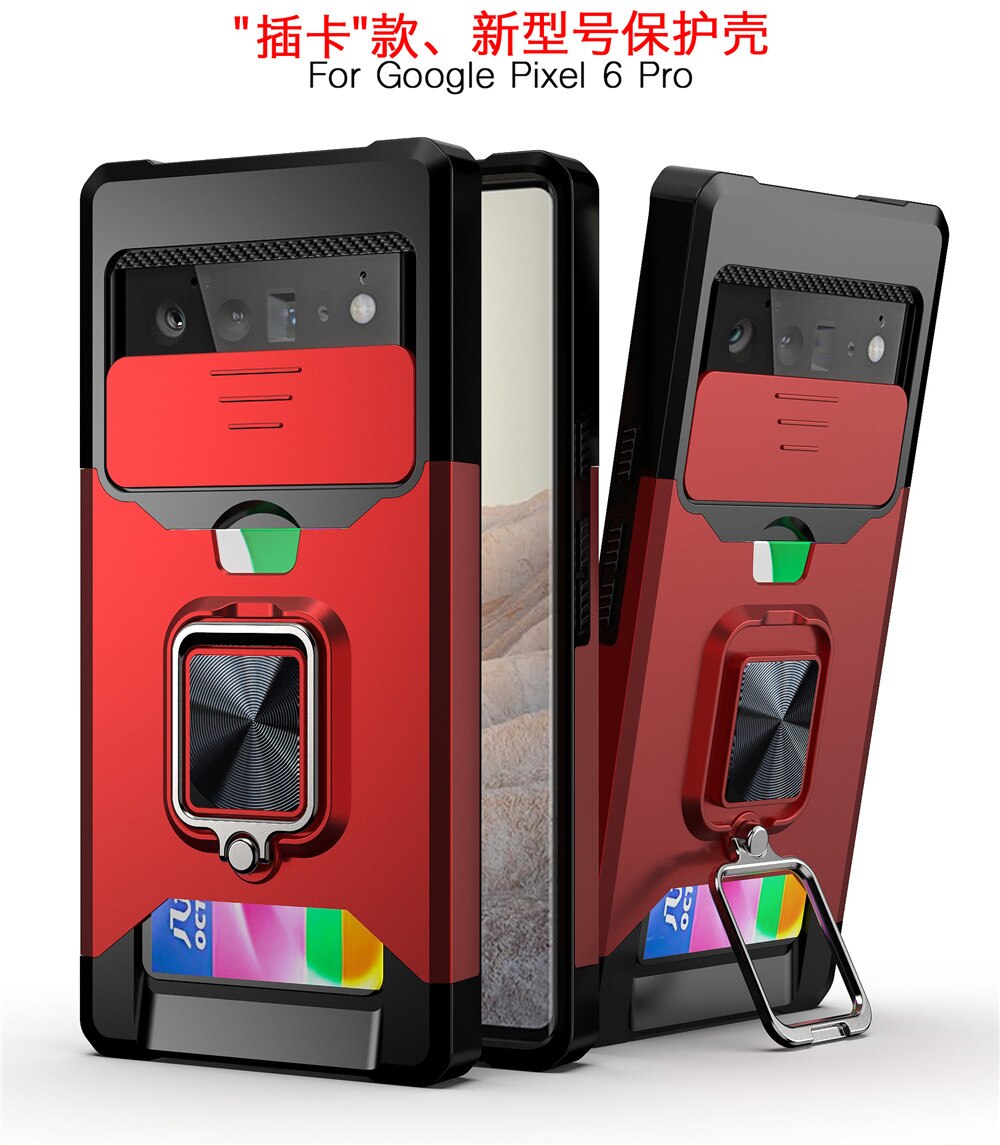 Für Google Pixel 6 Pro 6pro 5A 5G Fall Magnetische Karte Slot Kredit Abdeckung Für Google Pixel 6 5A pixel6 Kick Magnetische Ring Capa: For Pixel 5A 5G / Red