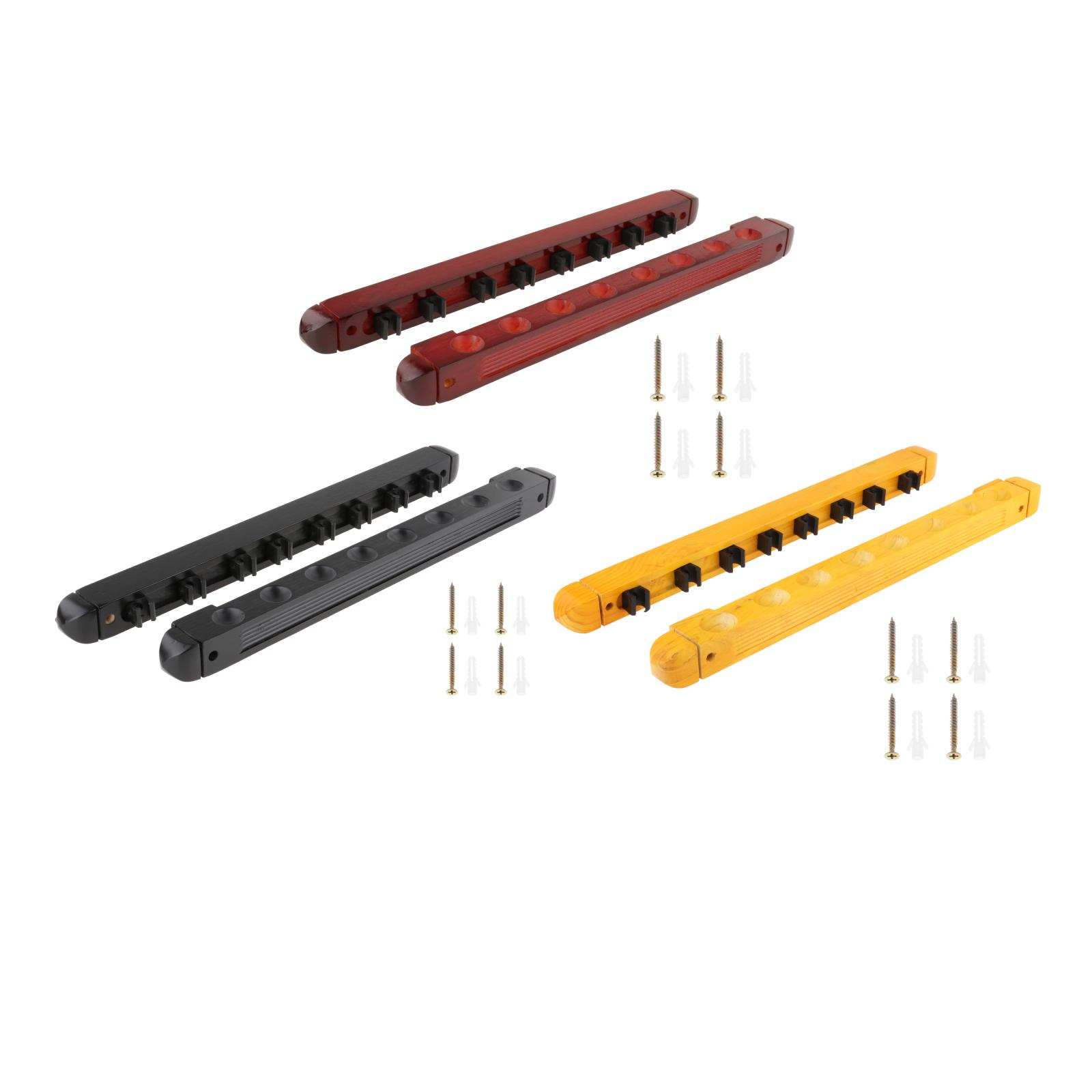 8 Pool Cues Wall Mount Solid Wood Pool Cue Sticks Rack Billiard Stick Wall Rack with 8 Cue Clips