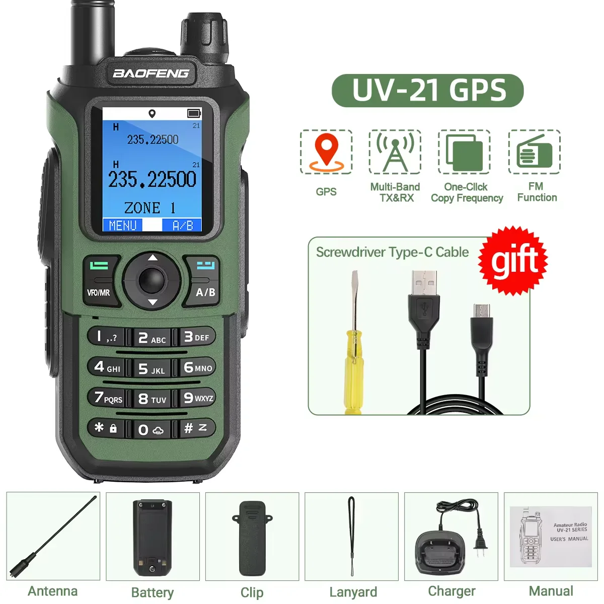 Baofeng UV-21 Pro V2 Wireless Copy Frequency Mutli Band Powerful Waterproof Long Range UV-5R Long Range Type-C Two Way Ham Radio: GRAY / EU