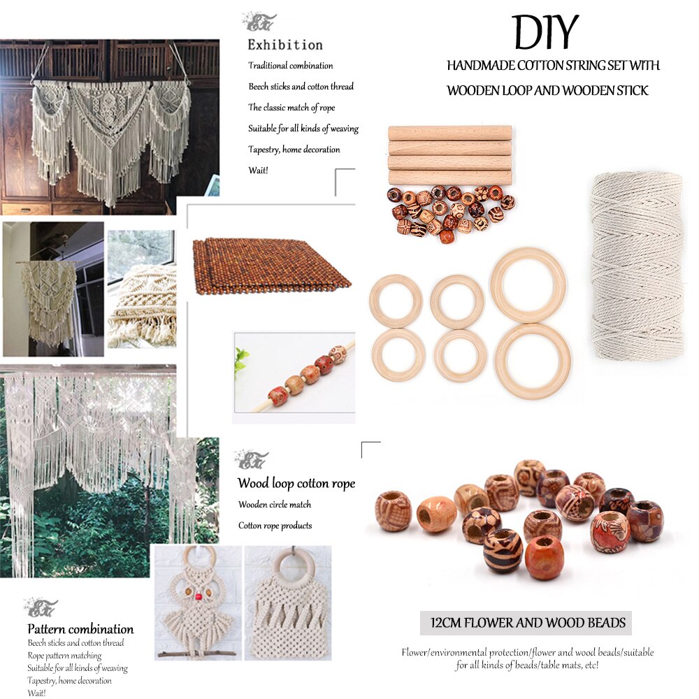 Ring Wood Stick Macrame Linen Rope Twine DIY Teether Macrame Kit Macrame DIY DIY DIY Teether Macrame Kit Accessories DIY Cord