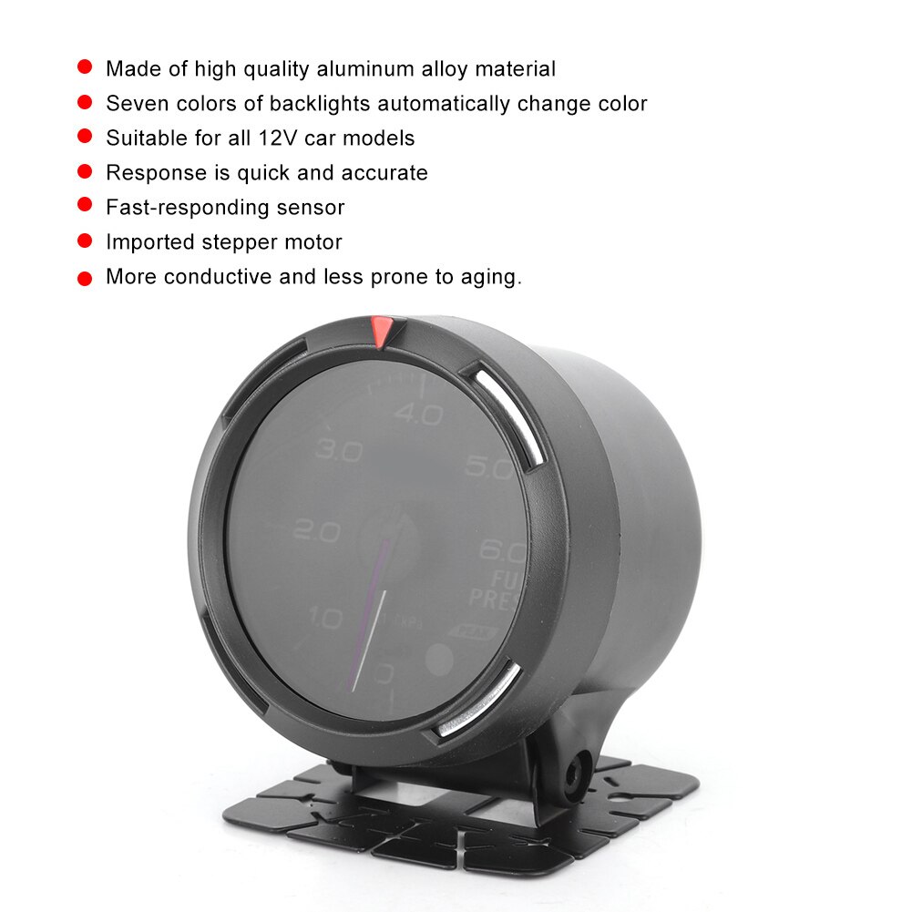 Medidor de presión de aceite de 7 colores de 2,5 pulgadas, Sensor electrónico de Motor paso a paso para vehículos adecuado para voltaje de batería de 12V
