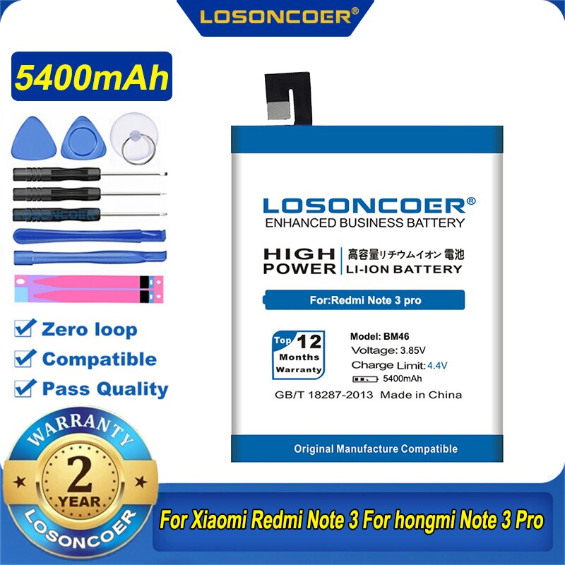 LOSONCOER-batería BM46 de 5400mAh para Xiaomi Redmi Note 3, batería para teléfono móvil