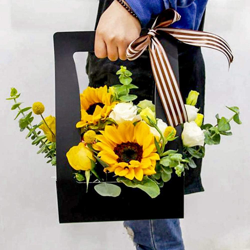 Sacs à fleurs portables pliables, sacs pour bouquets de fleurs, boîte avec poignée, sac d&#39;emballage en papier étanche, sac de transport de fleurs pour fleuriste