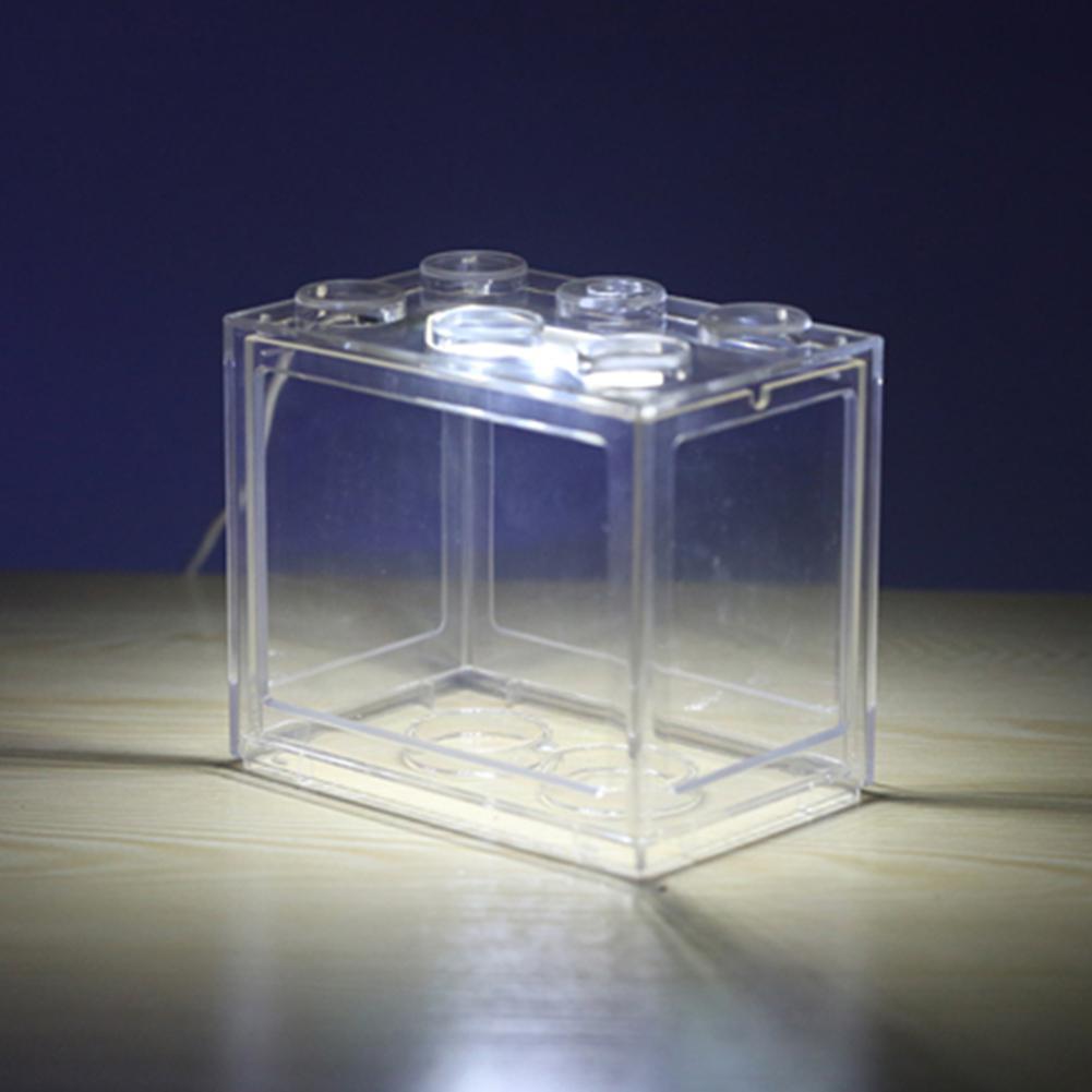 MeterMall Fisch Tank 7 Farben Mini Aquarium Fischglas mit Licht für Home Office Tee Tisch Dekoration Fütterung Box Fisch Schüssel: Fully transparent