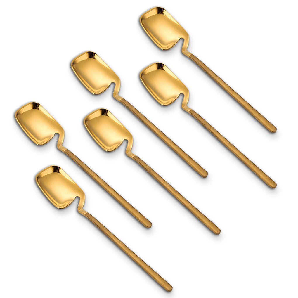 Cucharas de café de acero inoxidable para Bar, restaurante, , Chocolate, leche, mango largo, oro rosa, 6 piezas