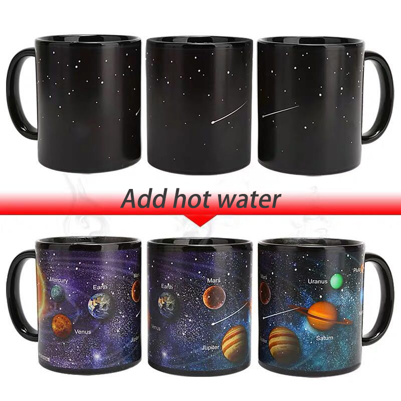 Keramisk krus farveskiftende krus varme afslørende kaffekop venner studerende morgenmad kop stjerne solsystem krus