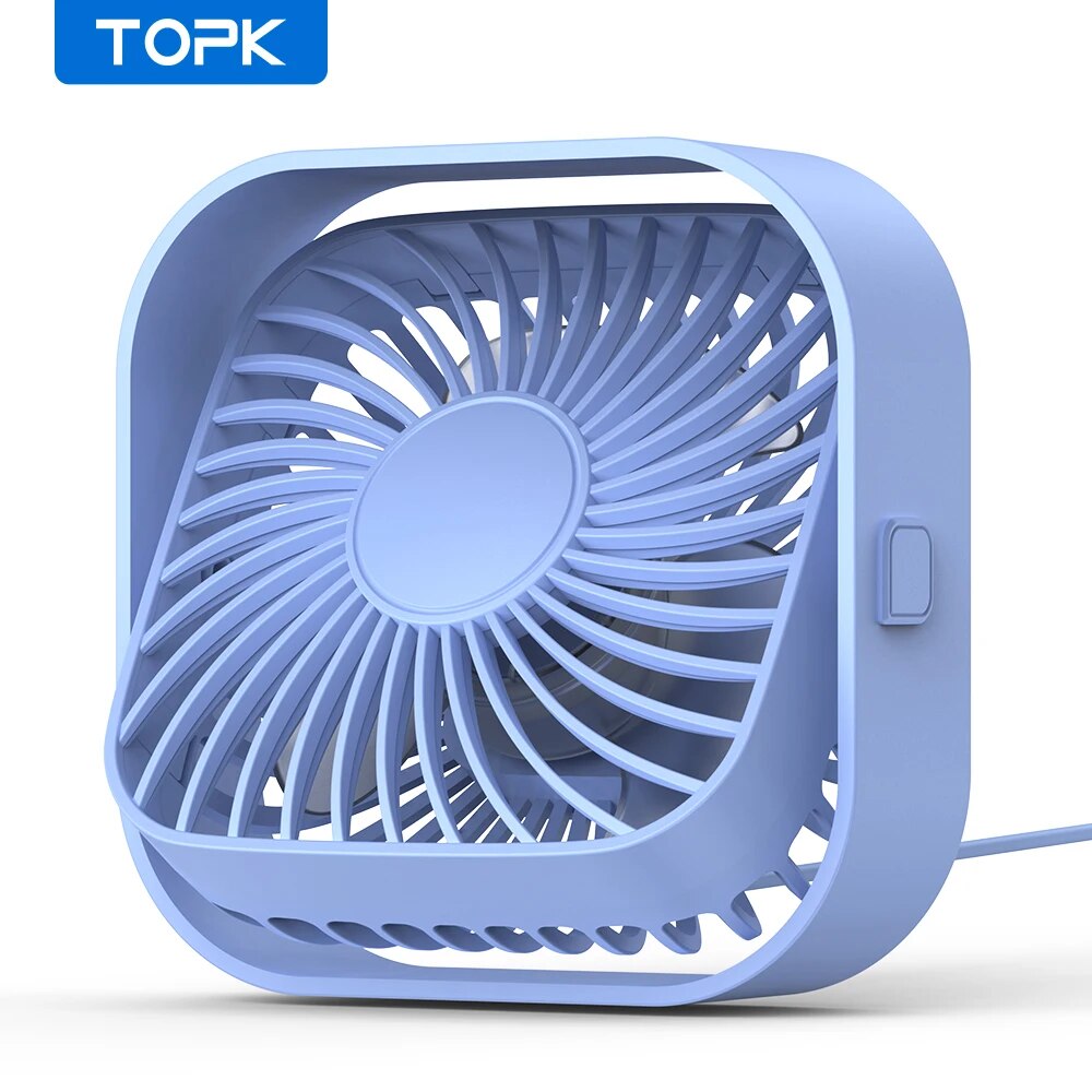 TOPK-miniventilador portátil USB, ventilador de mesa eléctrico Personal de escritorio, ventiladores de pie para habitación, viento de 3 velocidades, giratorio de 360 ° para acampar: Rojo
