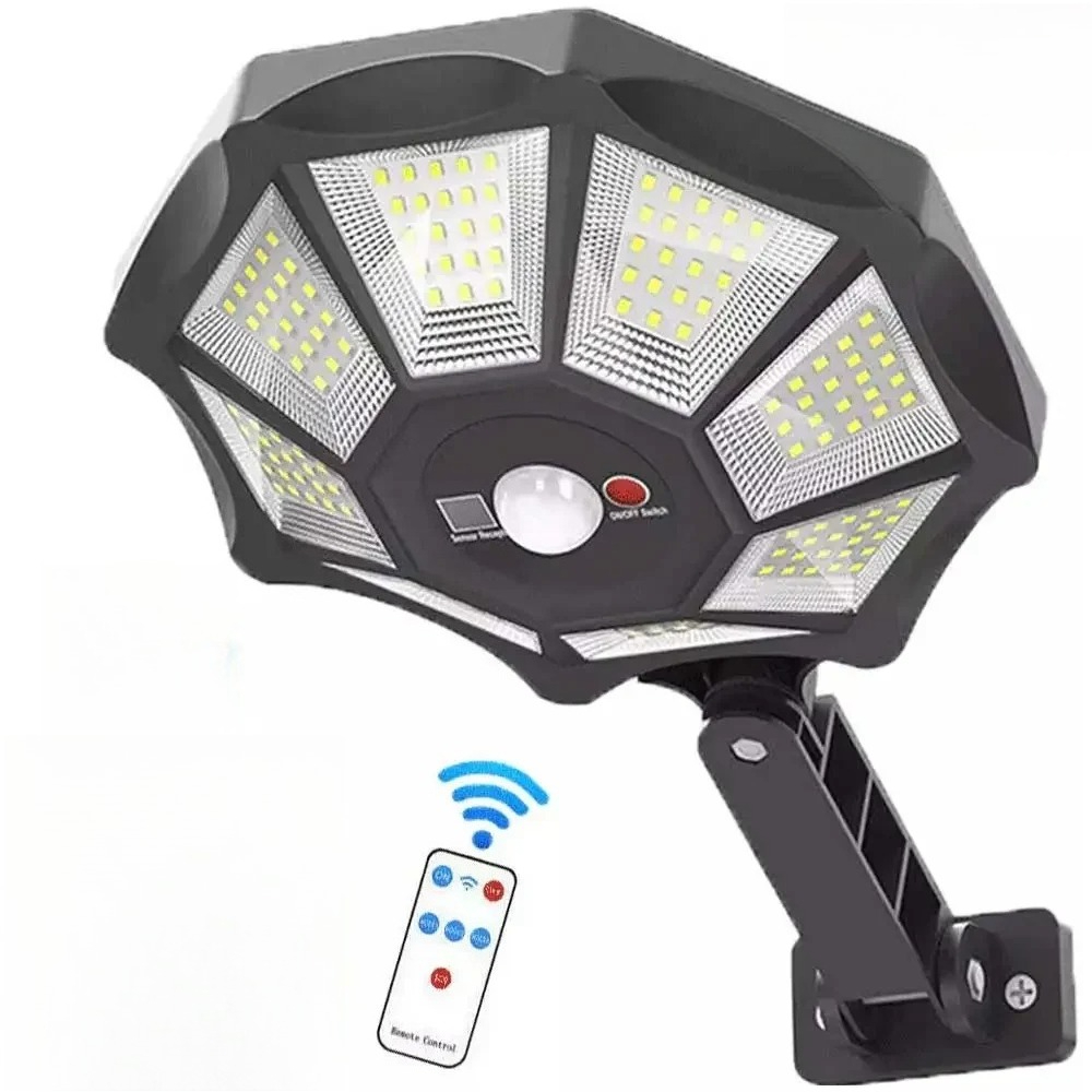 Straatverlichting op zonne-energie met bewegingssensor op afstand, buitenverlichting op zonne-energie , 168 6500k -schijnwerpers voor buitenparkeerterrein: Blauw