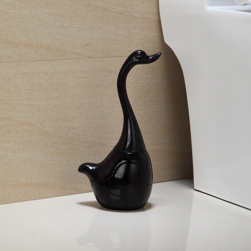 Keramisk plast svane toiletbørsteholder badeværelse sjovt husholdnings rengøringsværktøj rengøringsbørste — sort: Default Title