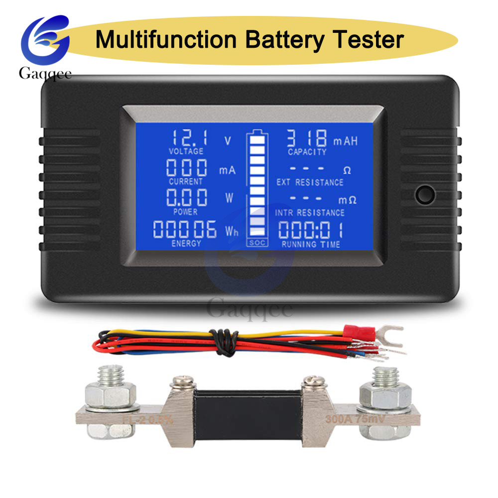 Bil batterikapacitet tester 0-200v dc spænding strøm effekt kapacitet meter modstand rest elektricitetsmåler 0-300a shunt