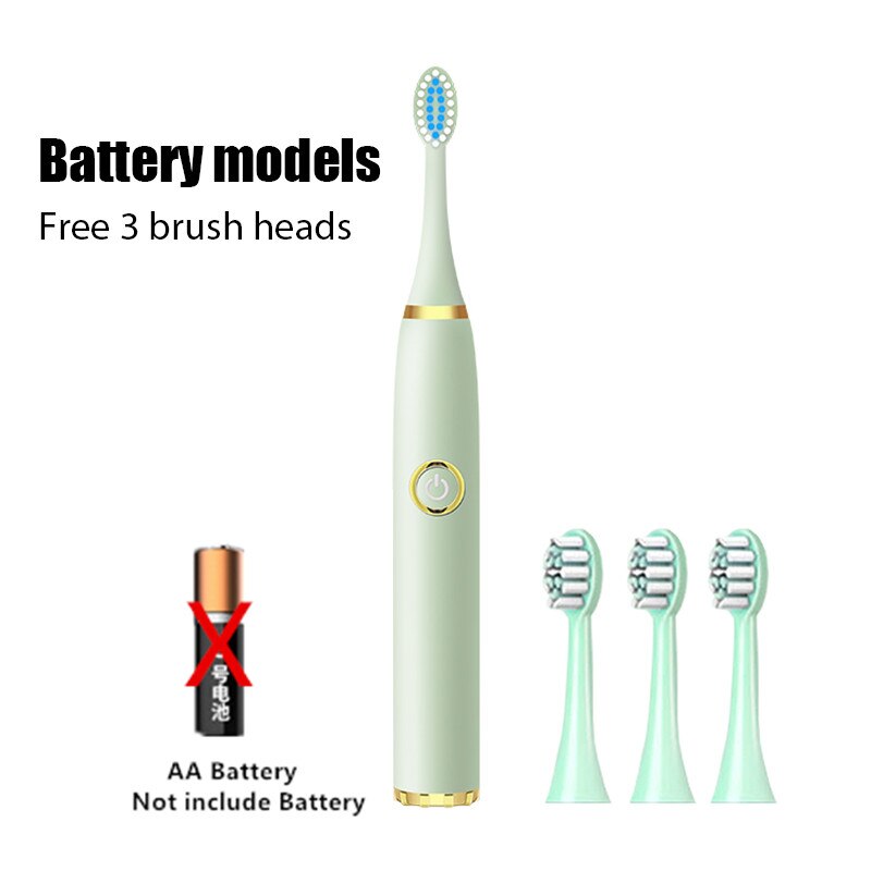 Schall- Elektrische Zahnbürsten für Erwachsene Art Clever Timer Bleichen Zahnbürste IPX7 Wasserdicht Austauschbare AA Batterie Ausführung: Grün mit 3 Bürste