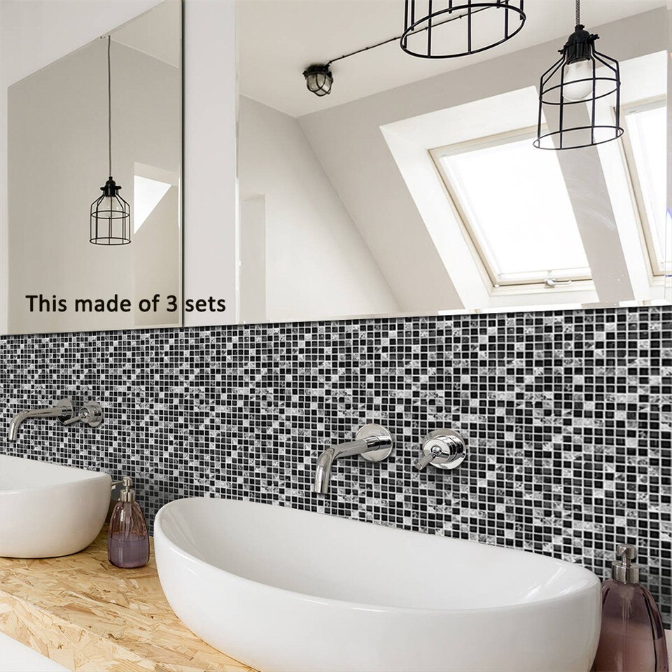 10 x 10cm svart mosaik tapet kök badrum dekoration väggdekal självhäftande självhäftande kakel dekaler heminredning väggmålning 10 st/set