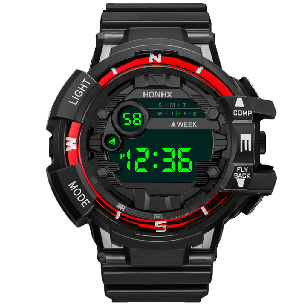 Luxe Mens Digitale Led Horloge Datum Sport Mannen Outdoor Elektronische Horloges Waterdicht Led Digitale Horloge Klok Reloj Mujer: Rood