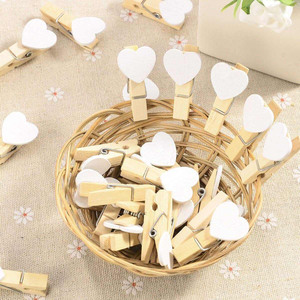 40Pcs Liefde Hart Mini Houten Photo Paper Clips Pinnen Voor Foto 'S Wedding Decor Craft-Wit