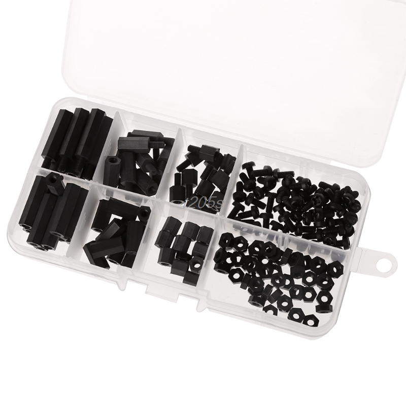 160Pcs M3 Nylon Schwarz M-F Hex Spacer Schraube Mutter Sortiment Kit Stand off Set Box T25 schiff