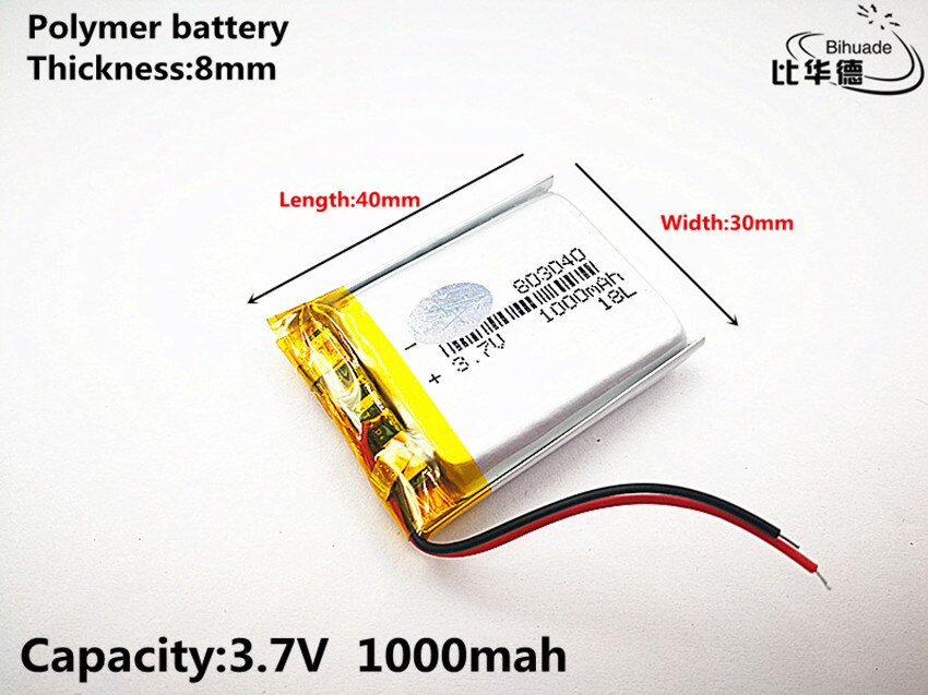 10 stücke Liter energie batterie Gute Qulity 3,7 V, 1000 mAH, 803040 Polymer Lithium-Ion/Li-Ion batterie für SPIELZEUG, Energie Bank, GPS, mp3, mp4