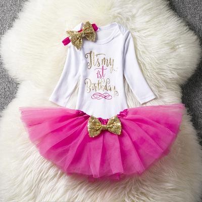 baby girl photography headbands +tutu happy birthday for infants baby girl costume long sleeve 1st birthday: rose