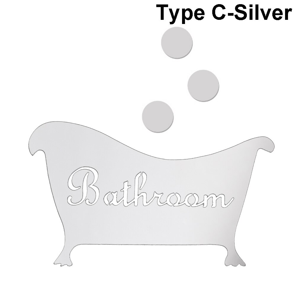 3D Vinyl Bad Spiegel Aufkleber Frau & Mann Wc Zeichen Spiegel Wand Aufkleber Home Hotel Waschraum Tür Zeichen Spiegel Aufkleber: silver Type C