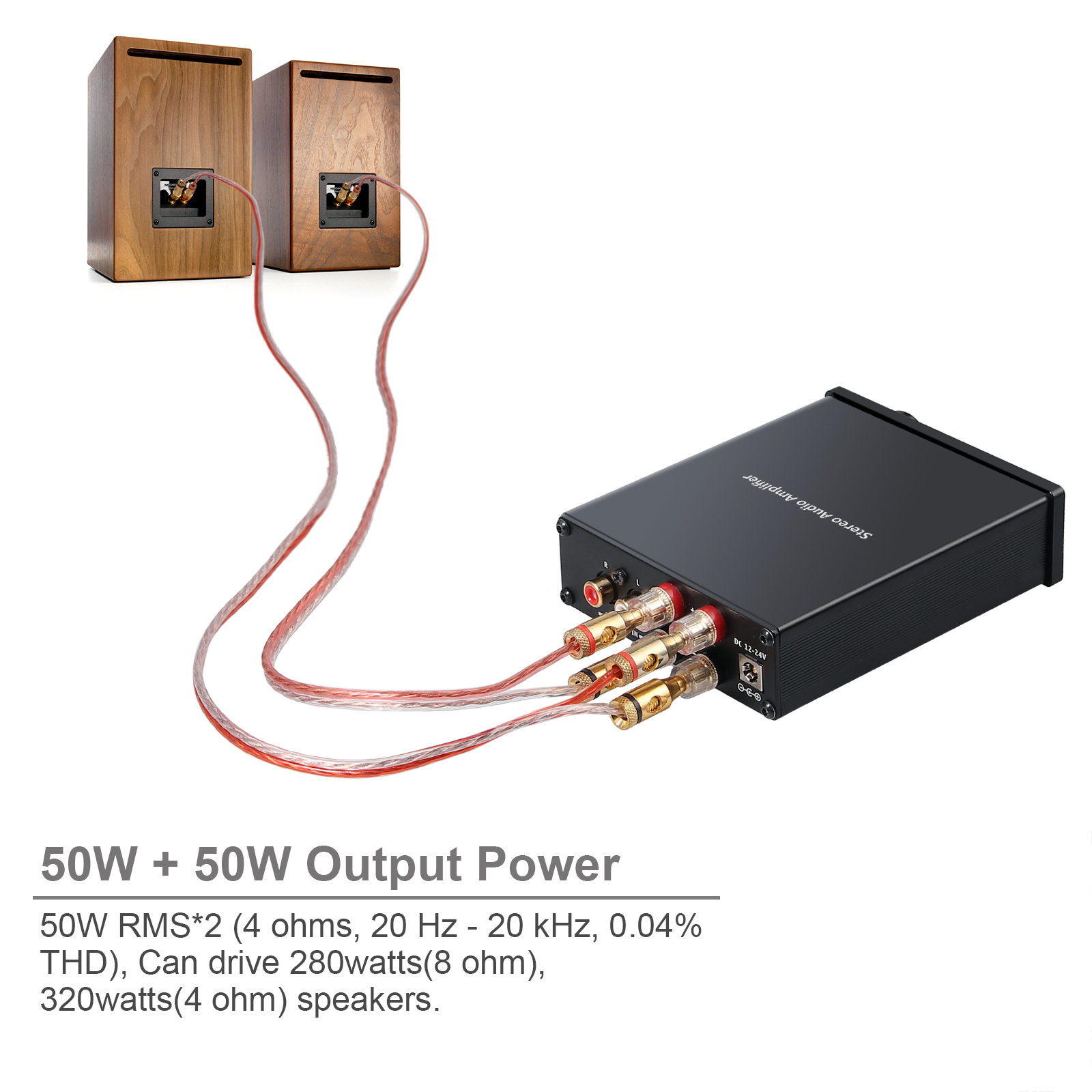 eSYNiC 50W+50W 2Channel Stereo Audio Amplifier Hi-Fi Class D Integrated Amp with Bass and Treble Control RCA Analog In Power Amp