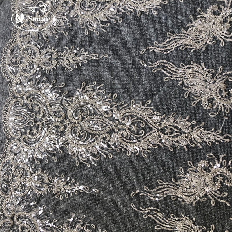 3 diseños de apliques de cuello de lentejuelas con bordado de plata, accesorios de flores para vestido de boda y Noche RS2888