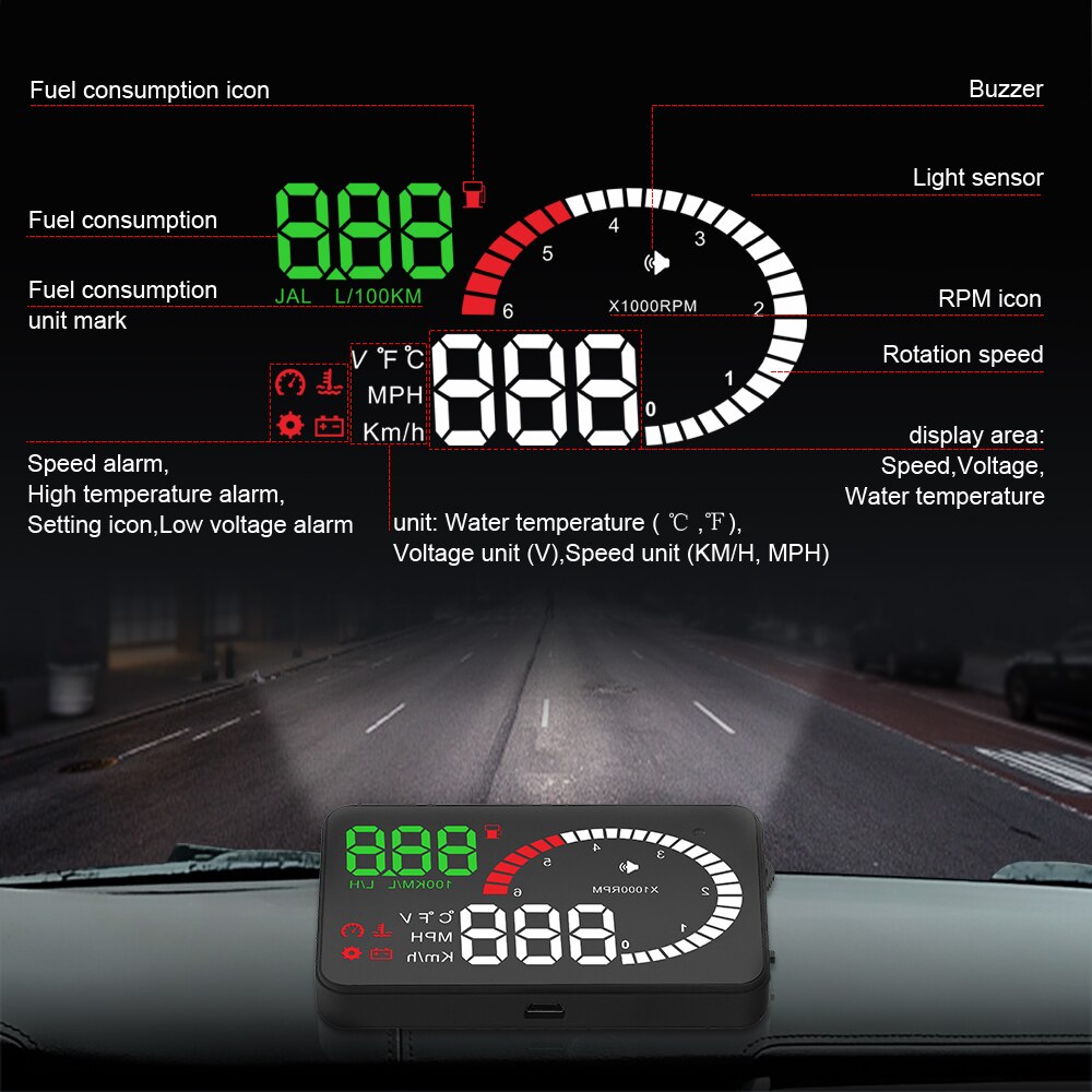 Car Head Up Display OBD2 HUD 3.5" LED Windscreen Projector OBD Scanner Speed Fuel Warning Alarm Data Diagnostic Tool