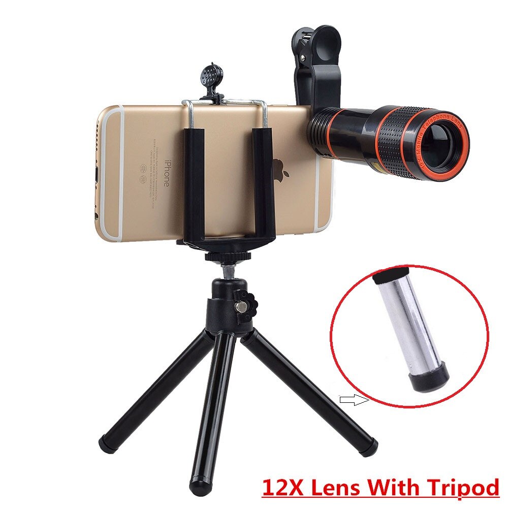 Apexel 12X Zoom Telephoto Telescope With 3 in 1 Lens Tripod Fisheye Wide Angle Macro Phone Lens For iPhone Sumsung xiaomi Redmi