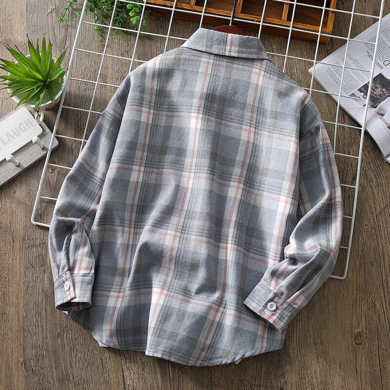 Nastolatek dzieci chłopcy koszule z długim rękawem luźna w kratę bluzka wiosna jesień fajna bawełna dzieci chłopcy camisas 4 6 8 10 12 lat