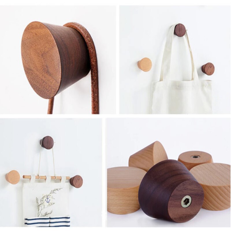 Ganchos redondos de madera para ropa, Perchero de madera de nogal negro de haya, soporte para sombreros, colgador de llaves de pared, estante de decoración moderna para el hogar, 60/50mm, 1 unidad